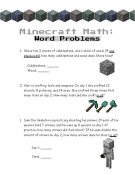 3rd Grade Multiplication Word Problems Worksheets Minecraft