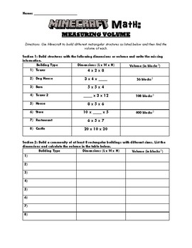 Preview of Minecraft Math (teaching measurement and volume)