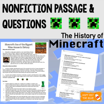 Preview of Nonfiction Passage with Comprehension Questions: Minecraft