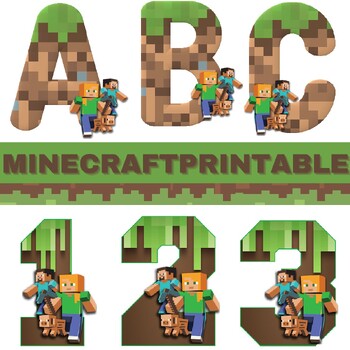 Minecraft Printable Letters A-Z and Numbers 0-9 by LINALISTER | TPT
