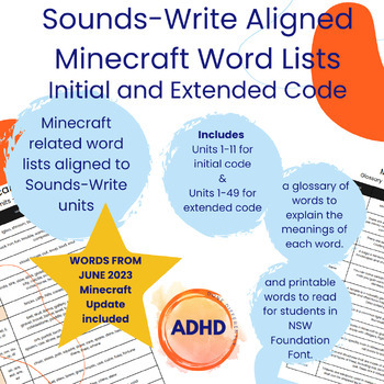 Preview of Minecraft Sounds-Write Aligned Initial & Ext Code Word lists - with printables