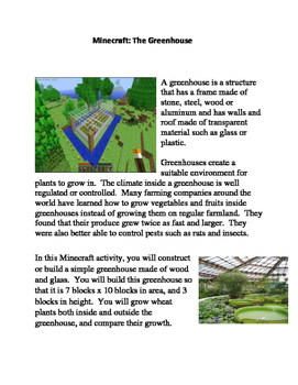 Minecraft The Greenhouse By The Common Core And More Tpt