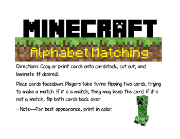 Minecraft Theme Alphabet Memory Game By Clip And Kadoodle Tpt