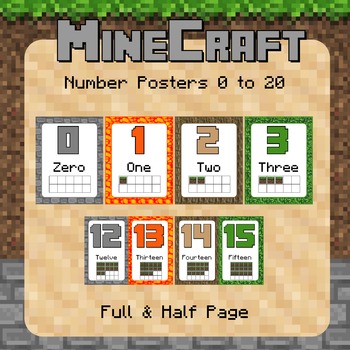 minecraft themed number posters 0 20 full half page by z is for zebra