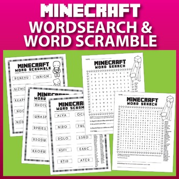 Minecraft Word Search and Word Scramble by Prime and Pi | TpT