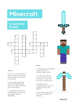Minecraft crossword puzzle by KirstyOT TPT