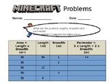 Minecraft inspired area and perimeter lesson - Distance Learning