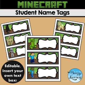 Student Name s Plates Editable Printable Minecraft Theme Dollar Deal