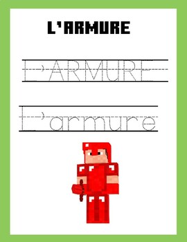 Preview of Minecraft themed printing practice upper case and lower case french l'armure