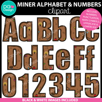 Preview of Miner Alphabet and Numbers Clipart | Bulletin Board Letters | Letters Clipart