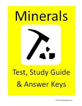 Preview of Mineral Test / Quiz, Study Guide and Answer Keys