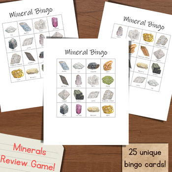 Preview of Minerals Bingo: review game for mineral ID with 25 unique bingo cards!