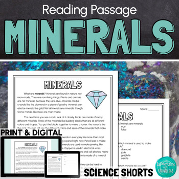 Preview of Minerals Reading Comprehension Passage PRINT and DIGITAL