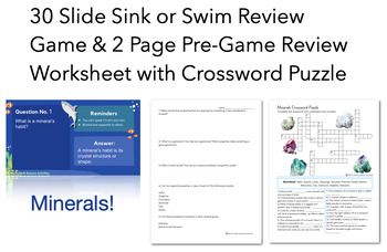 Minerals Sink or Swim Review Game with Bonus Minerals Crossword Puzzle