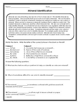 Minerals Worksheet and Interactive Notebook Activity by Ashleigh