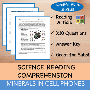 Preview of Minerals in Cell Phones - Reading Passage and x 10 Questions (EDITABLE)
