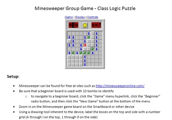 Preview of Minesweeper Classroom Group Game - Logic Puzzle