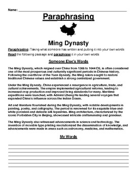 ming dynasty essay grade 10