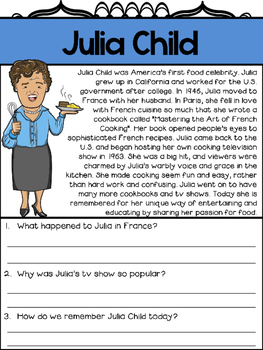 Preview of Mini Biography Set : Julia Child : Reading and Worksheets