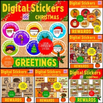 Preview of Mini Bundle Of Cute Fall and Christmas DigitalStickers For Seesaw or Google
