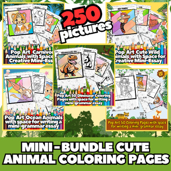 Preview of Mini Bundle-Pop Art 250 Cute Animal Coloring Pages + Space for mini essay Vol 2.