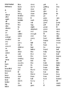 Preview of Mini Dictionary List of Sight Words