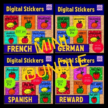 Preview of Mini Digital Reward Stickers Languages French, Spanish, German and English