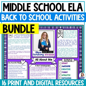 Preview of ELA Back to School Activities for Middle School - Writing Activities - Posters