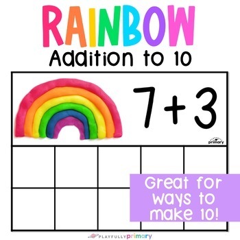 Preview of Addition to 10 Frames Adding Within 10 Rainbow Math Centers Playdough Task Cards