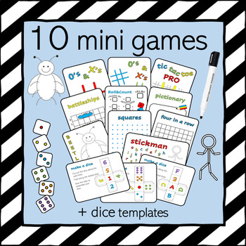 Preview of Mini Games 10 Pack with Dice - no prep printable or laminate for write-n-wipe