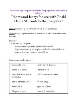 Preview of Mini Lesson and Quiz: Idioms and Irony using "A Lamb to the Slaughter"