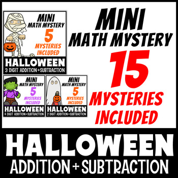 Preview of Halloween Mini Math Mystery 2 3 & 4 Digit Addition and Subtraction Activities