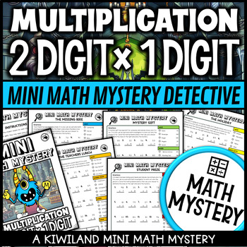 Preview of 2 Digit by 1 Digit Multiplication Practice Mini Math Mystery Activity Worksheets