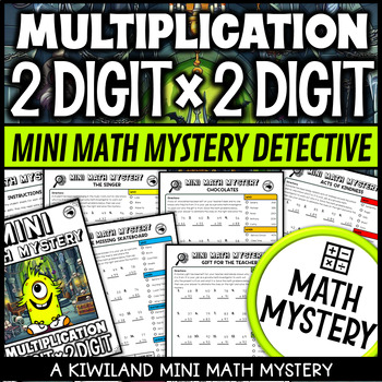Preview of 2 Digit by 2 Digit Multiplication Practice Mini Math Mystery Activity Worksheets