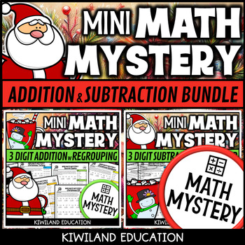 Preview of Christmas Mini Math Mystery 3 Digit Addition and Subtraction Regrouping Bundle