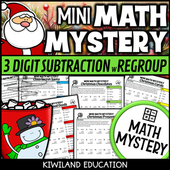 Preview of Christmas Mini Math Mystery Detective with 3 Digit Subtraction with Regrouping