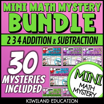 Preview of Valentines Day Addition and Subtraction with Regrouping Mini Math Mystery Bundle