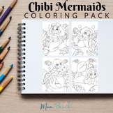 Mini Mermaids Coloring Pack - 30 Pages - 8.5 x 11 - Kids o