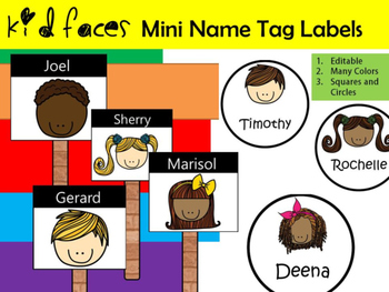 Preview of Dollar Deal $$ : Mini Name Tag Labels - Kids Faces