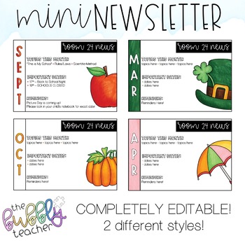Preview of Editable Monthly Mini Newsletter - Half Page - Perfect for Notebook!