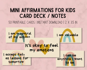 Preview of Mini Positive Affirmations for Kids Card Deck BOHO RAINBOW | Growth Mindset SEL