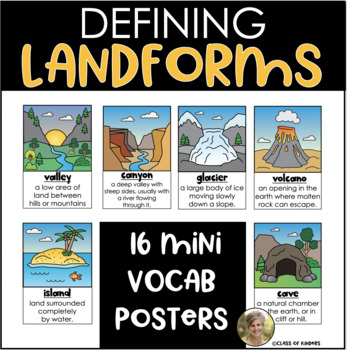 Preview of Landforms Mini Posters Definitions: Kindergarten and First Grade Social Studies