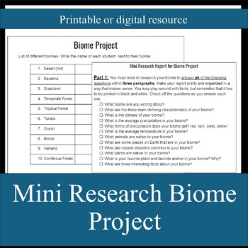 Preview of Mini Research Biome Project Instructions