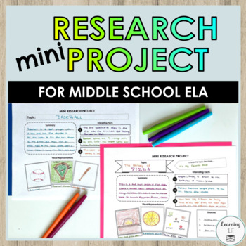 Preview of Mini Research Project for Middle School ELA Sub Plans Research Organizer