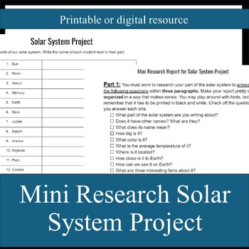 Preview of Mini Research Solar System Project Instructions