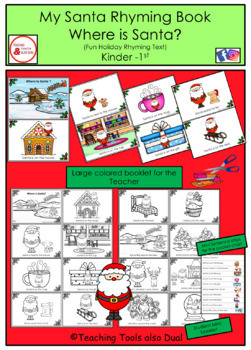 Preview of Holiday Mini-Rhyming booklet: "Where is Santa" Kinder, 1st