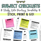 Mini Subject Checklists | Sticky Note Printing Templates