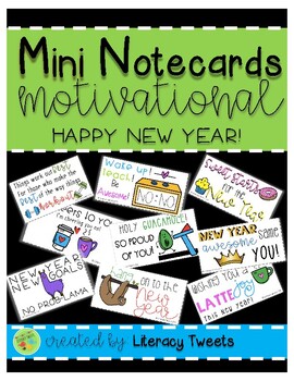 Preview of Mini Teacher Motivational Notecards: New Year