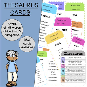 Preview of Mini-Thesaurus Cards (most used words and a few of their synonyms)