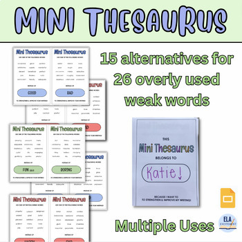 Preview of Mini Thesaurus | Editable | Overly Used Words | Key Ring or Notebook Inserts